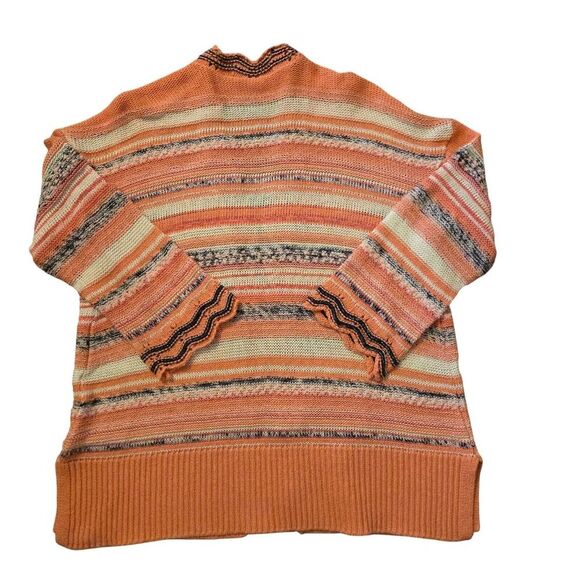 Soft Surroundings Sweater Womens Large Multi Artist Salmon Crochet Knit Cardigan - Picture 2 of 7